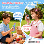 Walkie Talkies de video para niños, paquete de 2 con cámara giratoria de 180°, juguetes de largo alcance, recargable, clip y cordón, regalos de cumpleaños para niños y niñas de 3 a 12 años, interiores