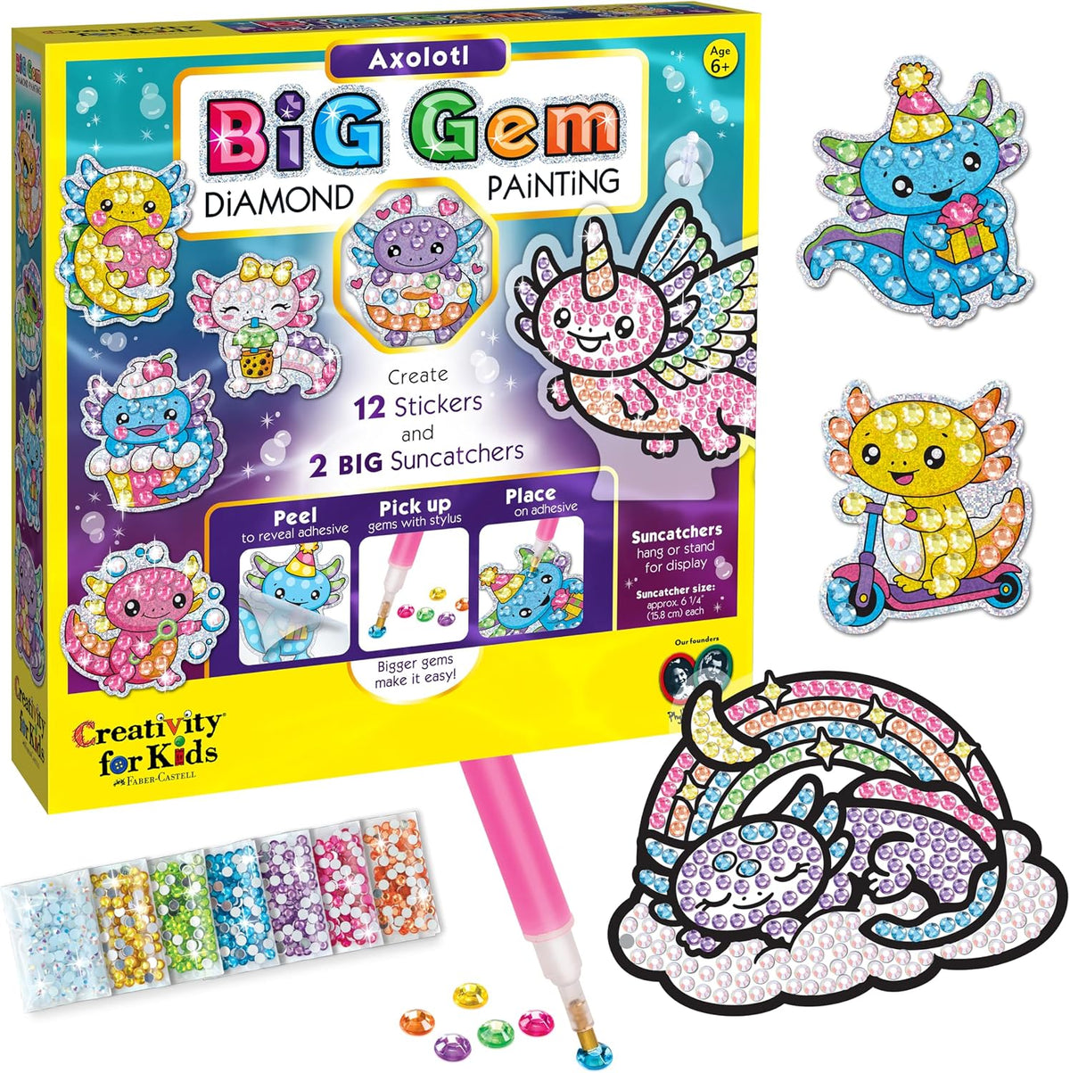 Creativity for Kids Axolotl Craft Bundle - Mini terrario de jardín, acuario brillante y kit de pintura de diamantes con calcomanías y atrapasoles (a partir de 6 años)