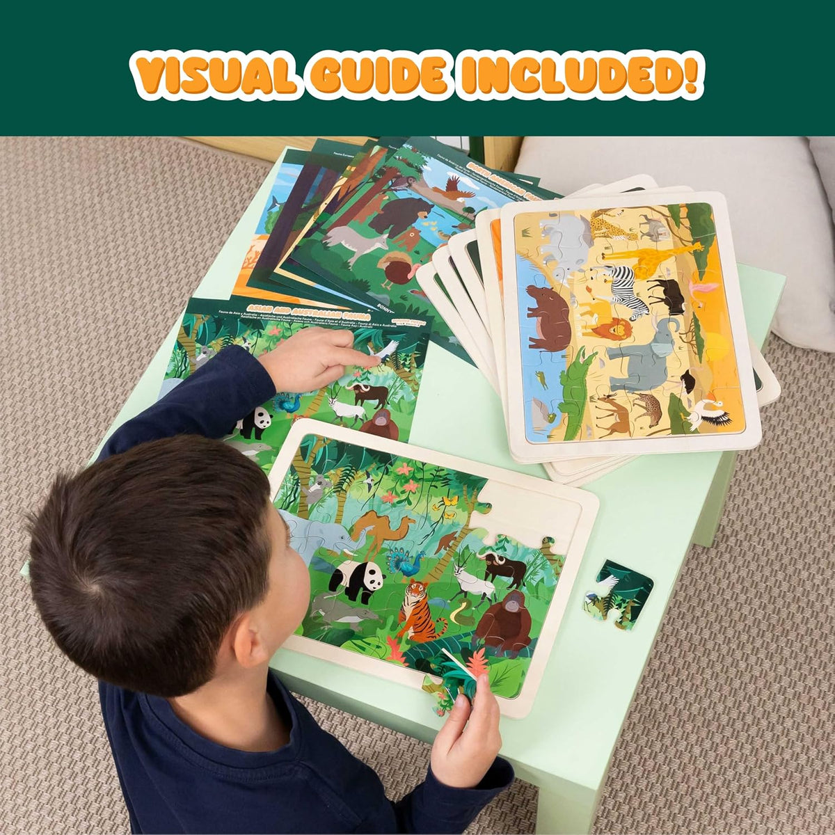 BONNYCO Rompecabezas de madera para niños de 4 a 6 años y 3 a 5 años. Juego de 6 rompecabezas de 24 piezas con tablero, animales de diversos ecosistemas. Juguetes educativos, regalos de aprendizaje