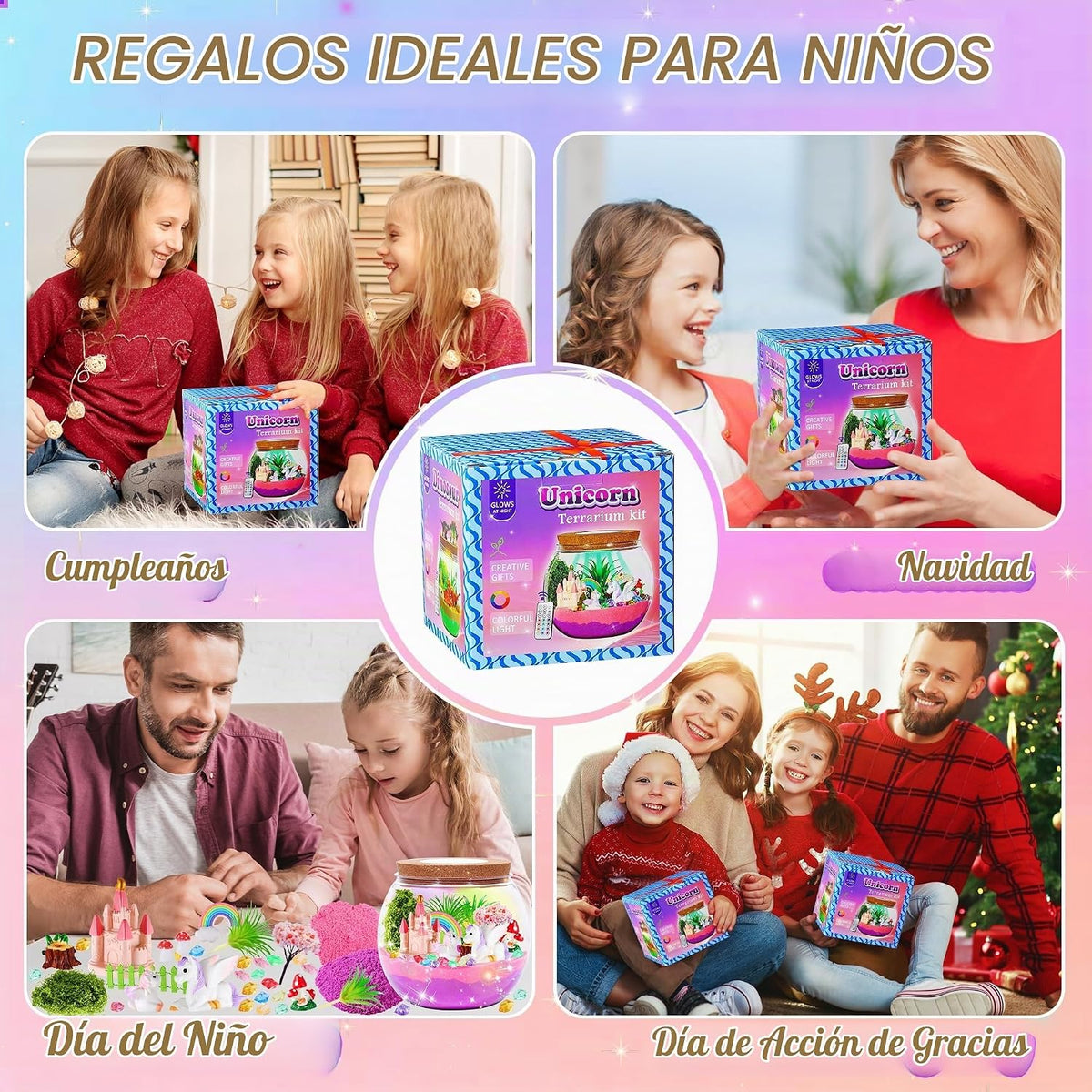 Kit de terrario de unicornio iluminado para niñas, regalos de cumpleaños de unicornio para niños y niñas de 4 a 12 años, regalos de juguetes de unicornio para manualidades