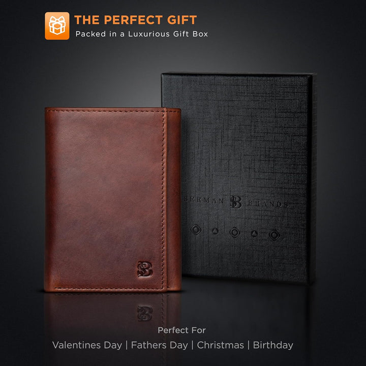 SERMAN BRANDS Billetera triple para hombre, piel auténtica con bloq...