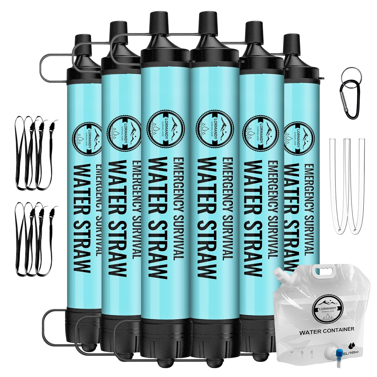 Paquete de 6 popotes de filtro de agua personal, color azul, sistema de purificación portátil para actividades al aire libre, incluyendo senderismo, campamento y pesca, accesorios de viaje