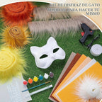 Kit de Máscara DIY Therian de 33 Piezas para Principiantes Incluye Máscara de Gato en Blanco, Tela de Piel Sintética, Tela de Fieltro, Malla de Plástico (Colores Brillantes)