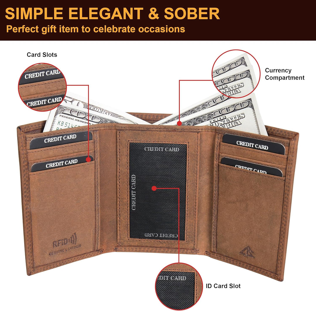 Cartera trifold de cuero ASAD para todos los días con ventana para...