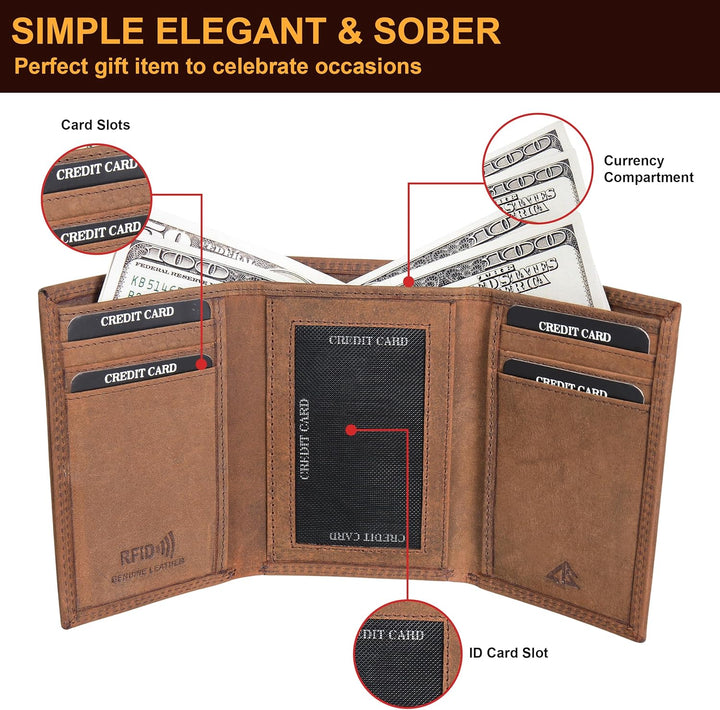 Cartera trifold de cuero ASAD para todos los días con ventana para...