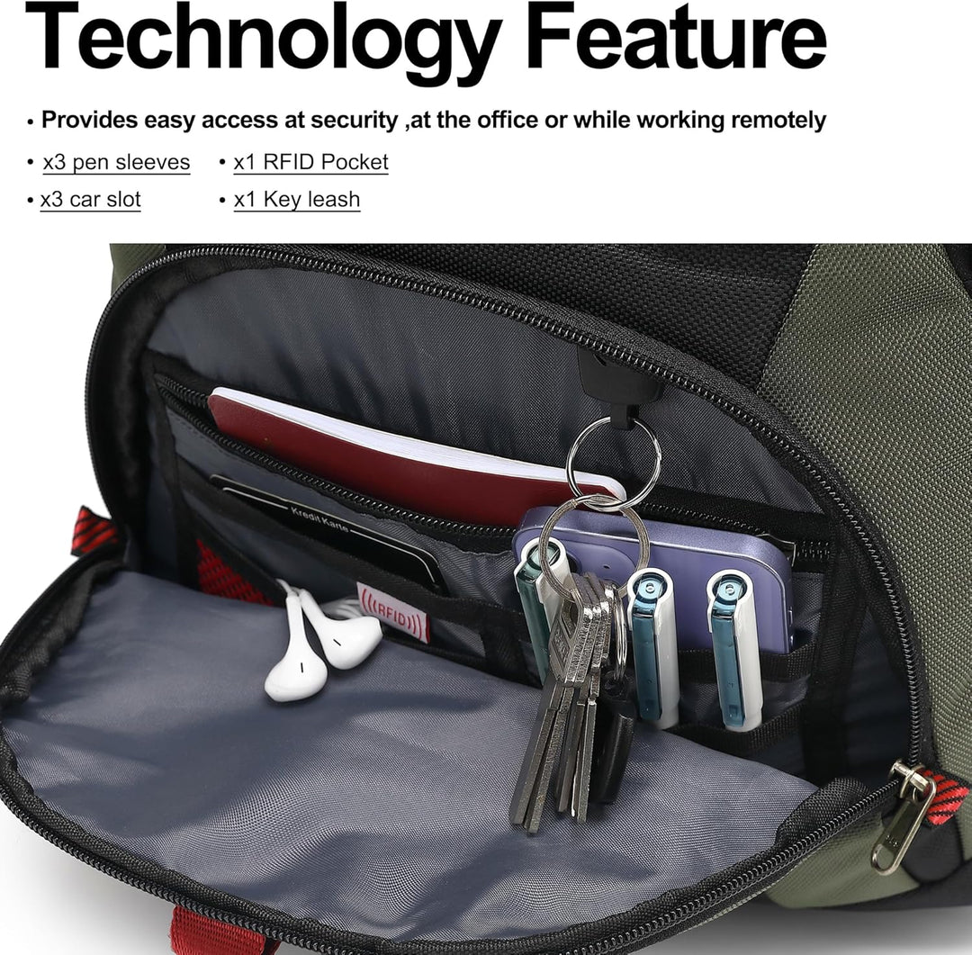 Mochila para laptop Boavan para hombre (Negro, 15.6), negro y verde...