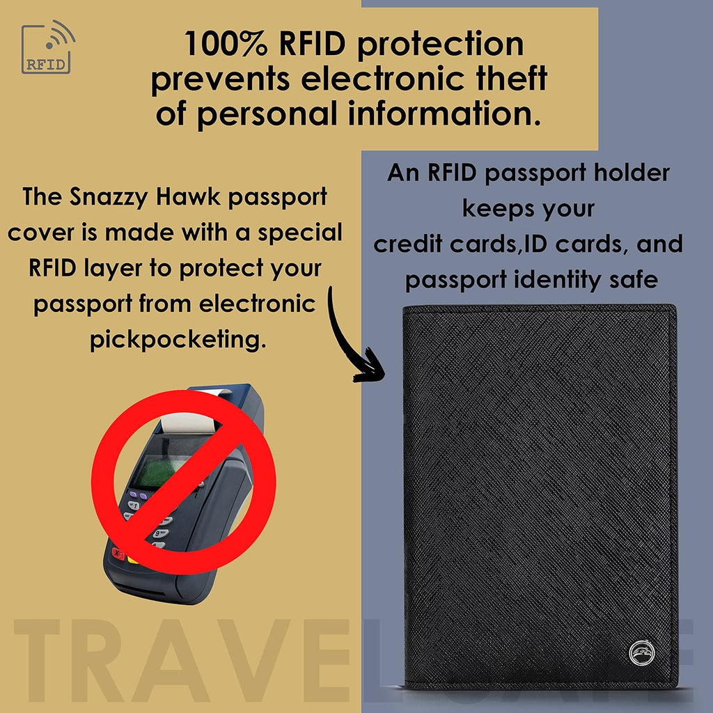 2 Portapasaportes - Esenciales de viaje, billetera con bloqueo RFID, organizador de tarjetas de crédito, accesorio de cobertura delgada para hombres y mujeres, Negro, Talla única