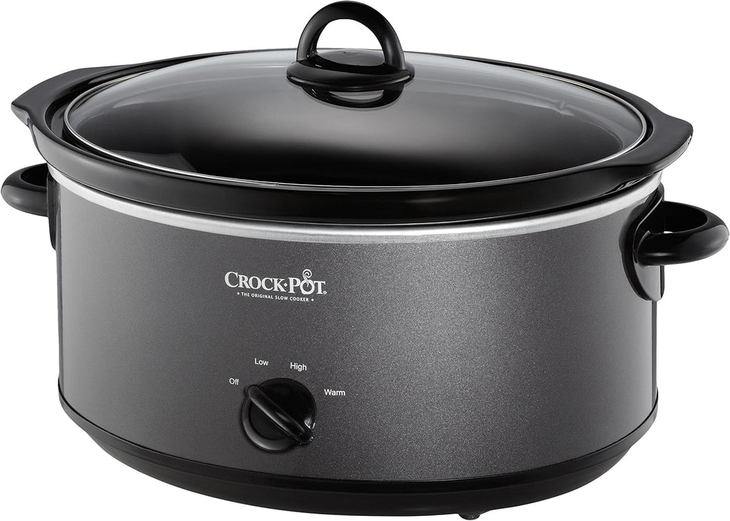 Crock-Pot Olla de cocción lenta manual de 7 cuartos de galón, tamaño familiar que sirve a más de 8 personas y se adapta a asados de 6 libras, gres extraíble con ajuste de calentamiento, apto para lavavajillas para una fácil limpieza, carbón