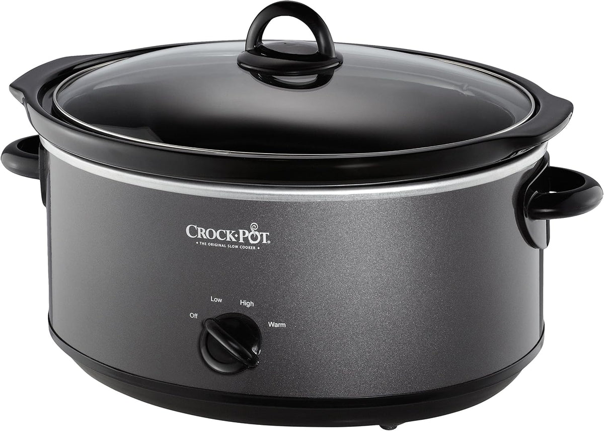 Crock-Pot Olla de cocción lenta manual de 7 cuartos de galón, tamaño familiar que sirve a más de 8 personas y se adapta a asados de 6 libras, gres extraíble con ajuste de calentamiento, apto para lavavajillas para una fácil limpieza, carbón