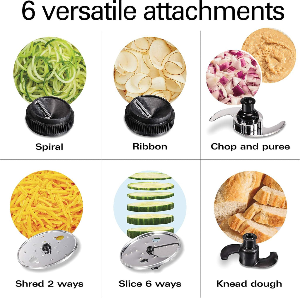 Hamilton Beach Professional Stack & Snap - Procesador de alimentos y espiralizador de verduras para rebanar, triturar y amasar, canal de alimentación extragrande de 3 pulgadas que cabe verduras