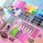 Kit de 120,000 piezas de diamantes de imitación de gelatina con 84 colores en 7 cajas, kit Bedazzler con diamantes de imitación de resina de 0.118 in, incluye 5 pegamentos y herramientas para arte de