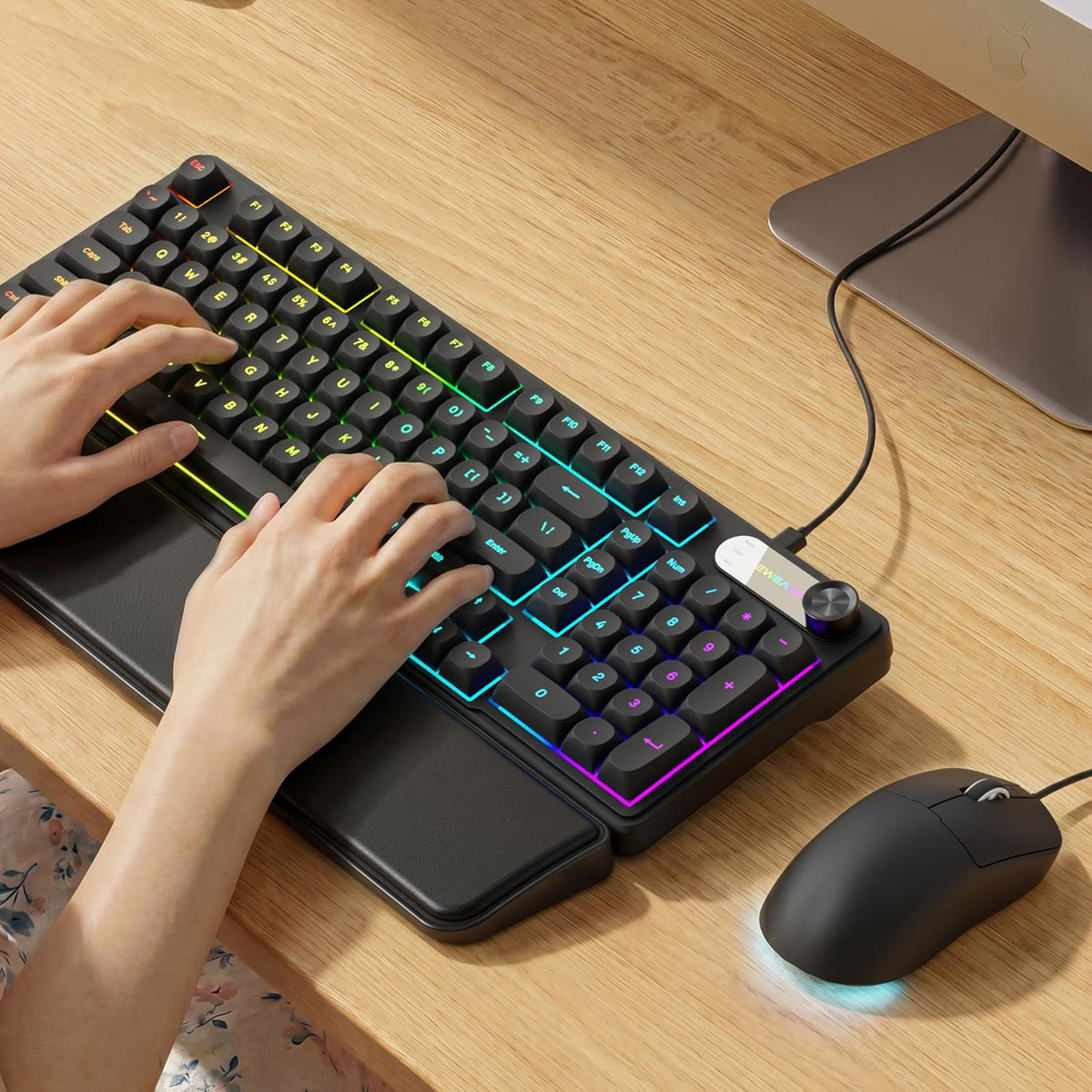 EWEADN Combo de teclado y mouse con cable con reposamuñecas desmont...