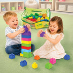 Crayola Bloques de construcción para niños pequeños, juego de bloques de construcción grandes de 200 piezas con bolsa de almacenamiento de malla con cremallera, ruedas adicionales, juguete apilable