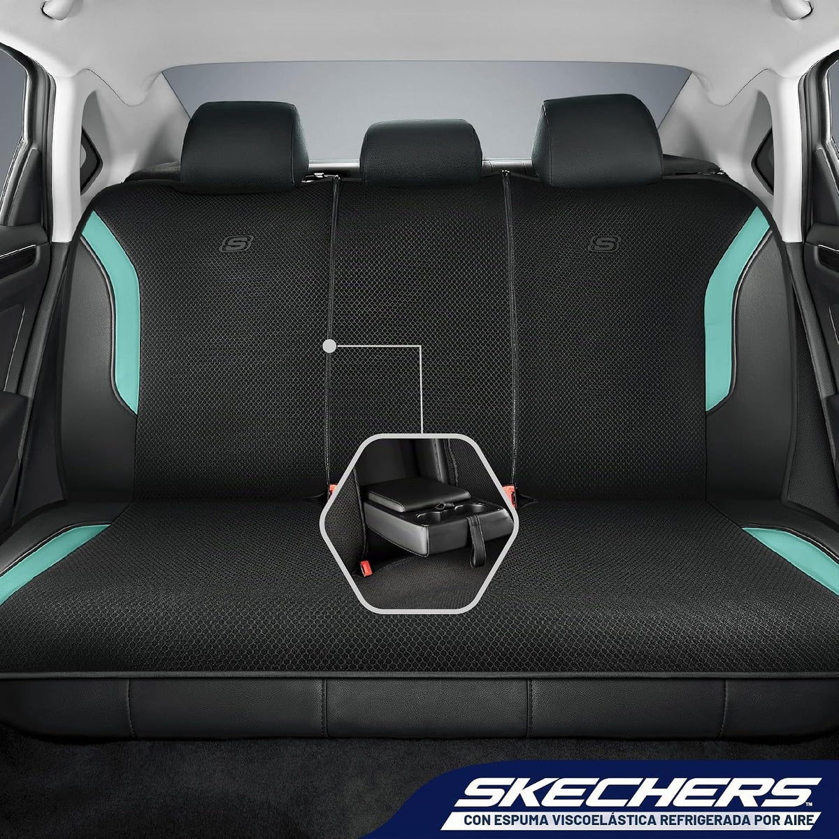 Fundas de asiento de coche de espuma viscoelástica Skechers, fundas de asiento gruesas de malla Air Cool, juegos completos de asientos de coche, compatibles con bolsas de aire, protección de confort