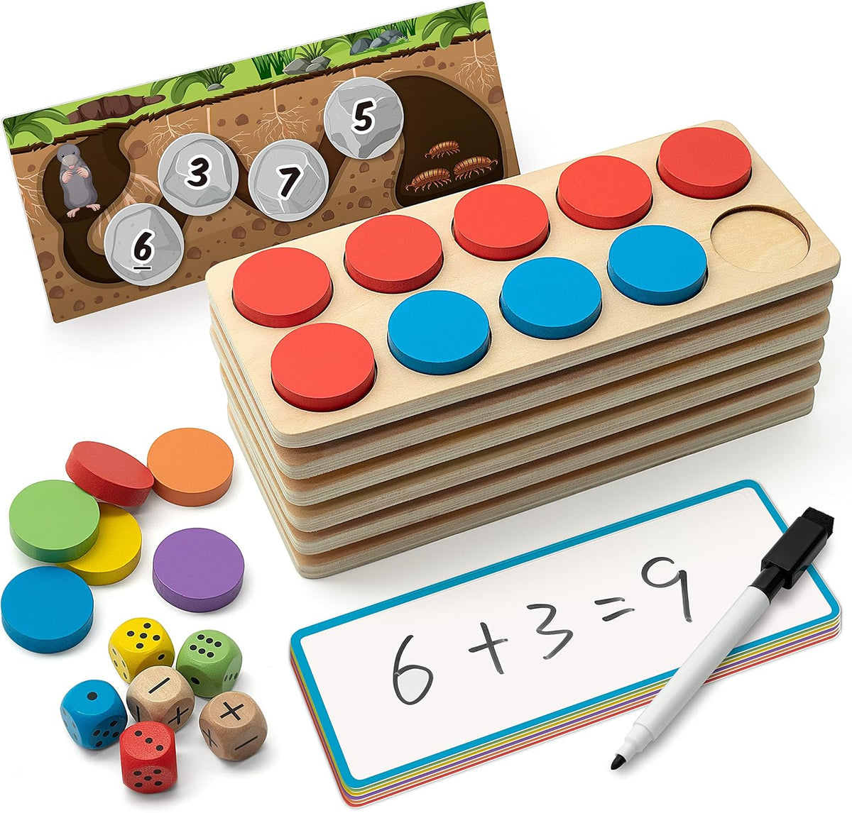 Juego de Marco de Diez de Madera, Manipuladores Matemáticos para Jardín de Infantes, Elemental 1º 2º Grado Enseñanza en Casa, Juegos Matemáticos Montessori de Adiciones y Sustracciones para
