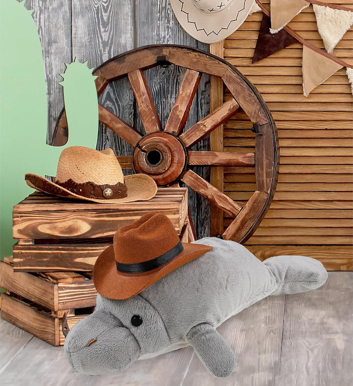 DolliBu Sombrero de vaquero de peluche de manatí gris con