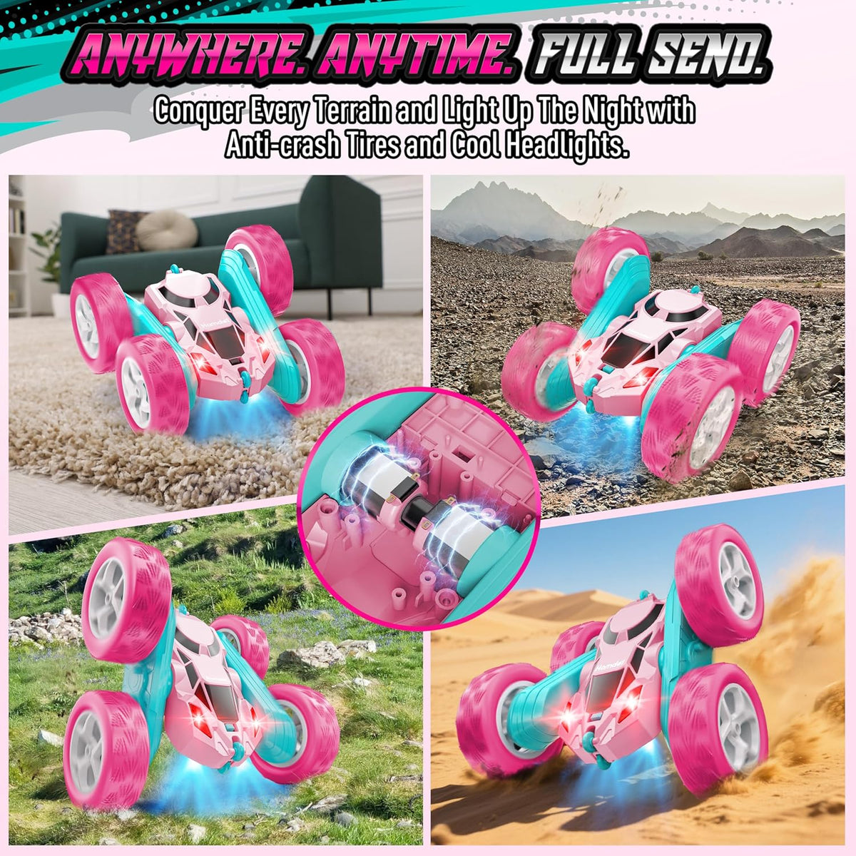 Hamdol Auto RC rosa para niñas de 6 años en adelante, Pro (USB-C & Modular Battery)