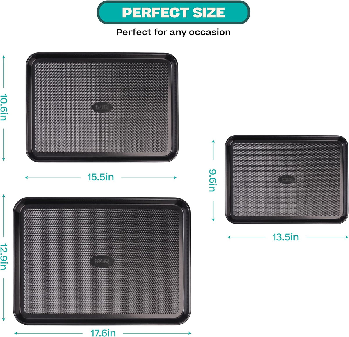 Baker's Secret Juego de 3 bandejas para hornear, 3 bandejas de galletas para horno, textura de diamante, circulación de flujo de aire de alta calidad, juego de 3 bandejas para hornear, extra gruesas