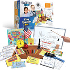El juego de rol para profesores incluye pizarra blanca reutilizable, campana, tarjetas de calificaciones, para el hogar o el aula, más de 30 piezas incluidas, regalo para niños, juego completo