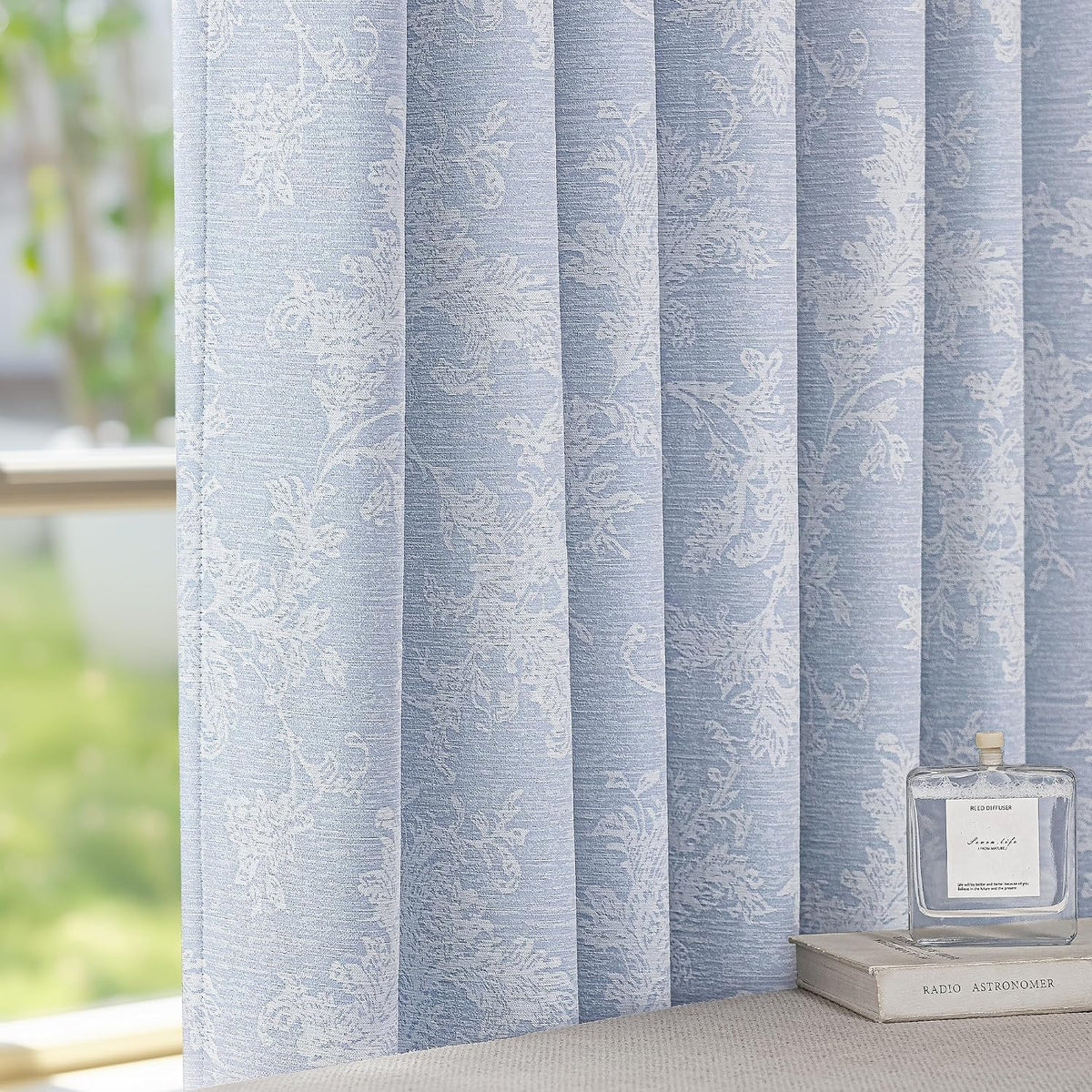 FMFUNCTEX Cortinas opacas de jacquard floral azul, 52 x 84 pulgadas