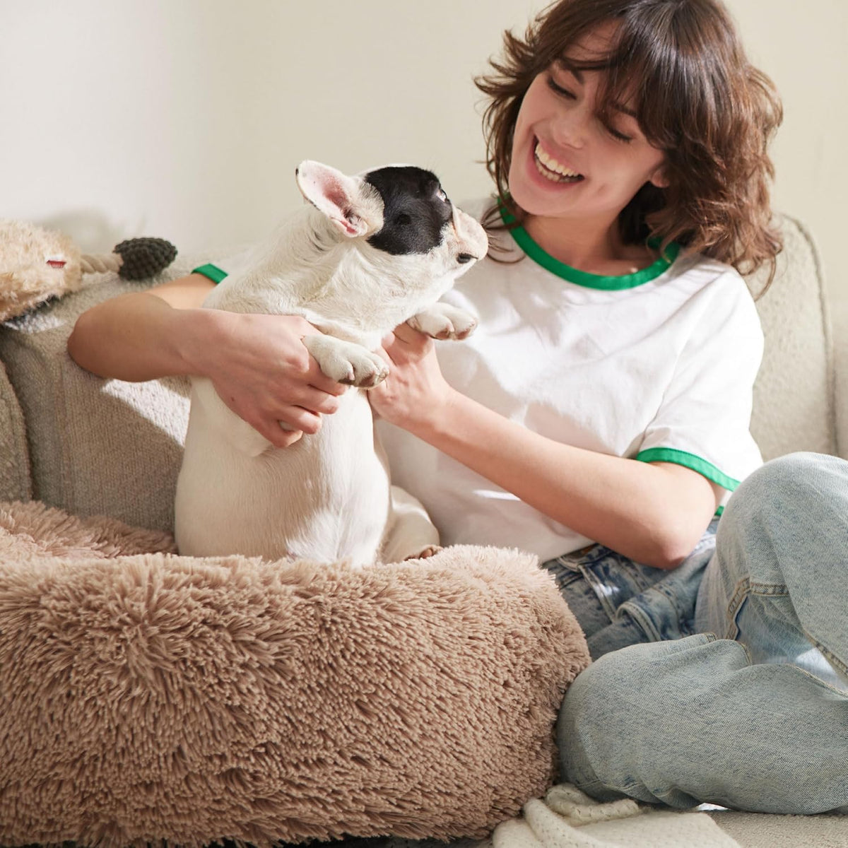 Bedsure Cama calmante para perros de tamaño mediano con forma de dona