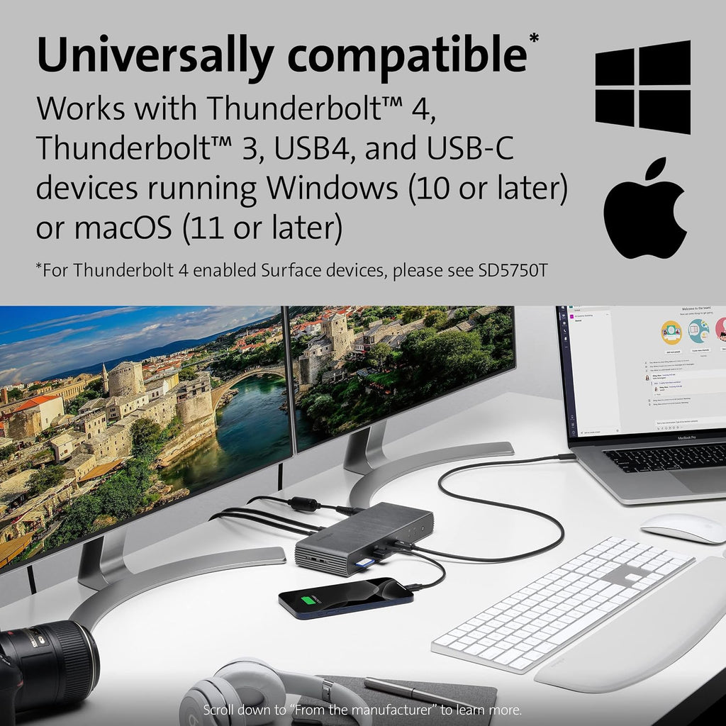 Kensington SD5700T Estación de acoplamiento Thunderbolt 4, Dual 4K, 90W PD - Compatible con Windows y Mac OS (K35175NA)