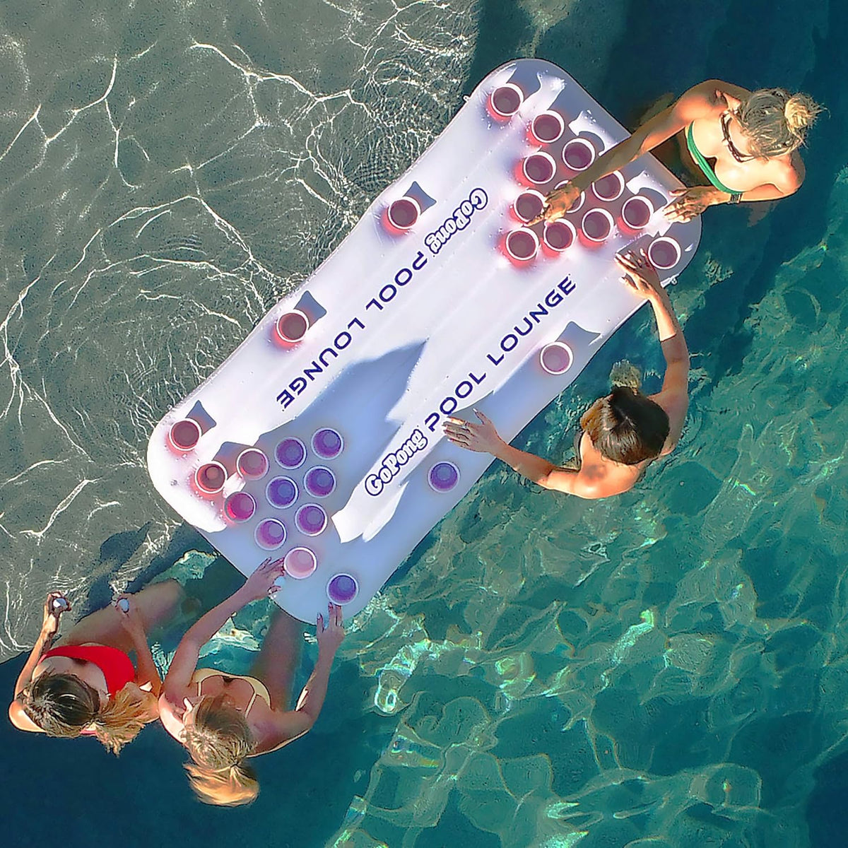 GoPong Mesa Inflable para Piscina con Enfriador para Beer Pong, Blanca con Flotador Social