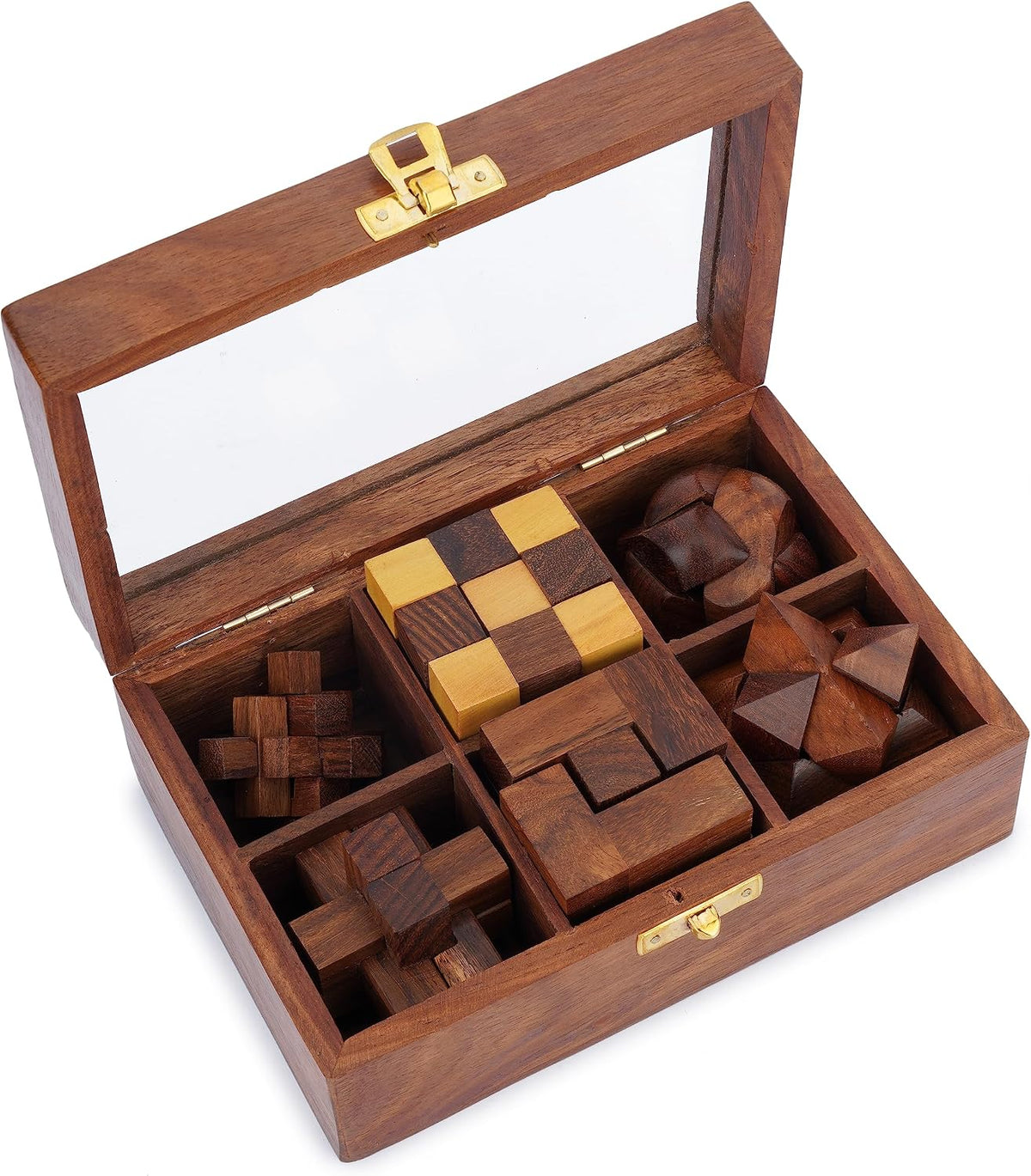 Ajuny Juego de caja de rompecabezas de madera, 6 juegos de rompecabezas
