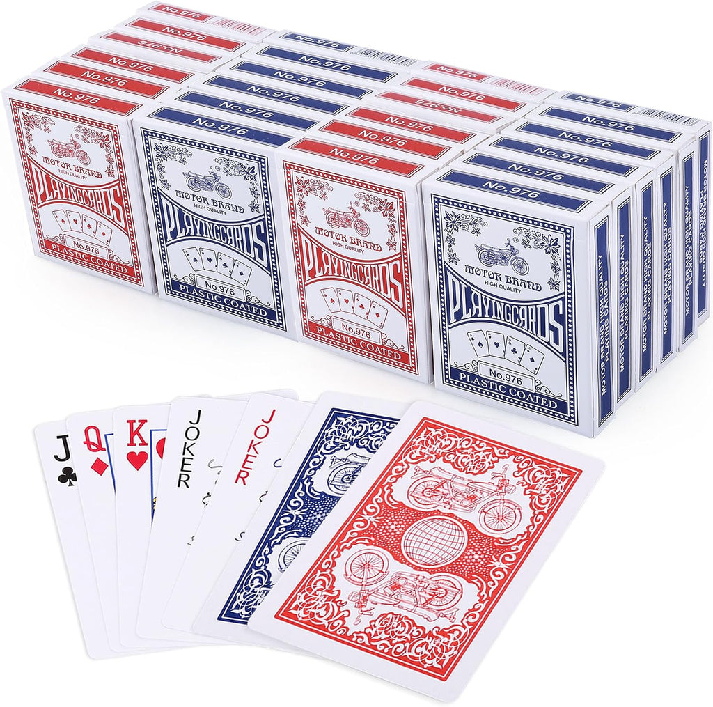 LotFancy - 24 barajas de cartas de juego a granel, tamaño de póquer (índice estándar, 12 azules y 12 rojas), para Blackjack, Euchre, juego de cartas Canasta, cartas de póquer de grado de casino