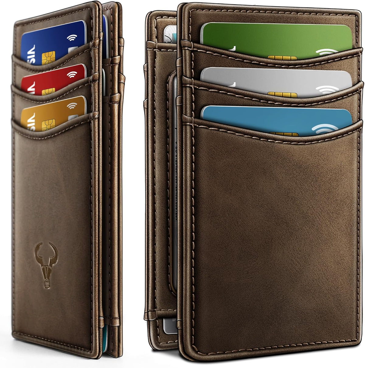 BULLIANT Billetera delgada de cuero para hombre 12 tarjetas cierre magnético bloqueo RFID