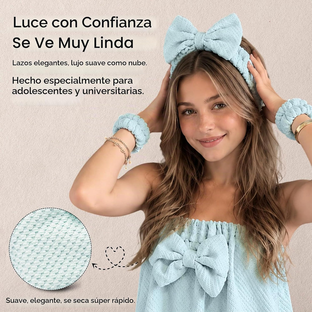 Juego de ducha eléctrica: accesorios de baño de lujo para mujeres y niñas, incluye toalla para el cuerpo y el cabello, muñequeras, diadema, esponja facial y más, potencia tu rutina (fresco