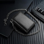 Cartera de cadena de cuero de grano completo: Cartera triple RFID