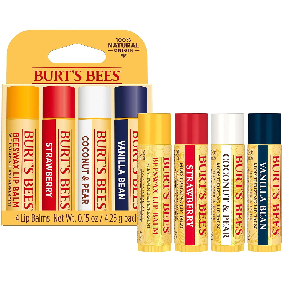 Burt's Bees Bálsamo labial, cera de abejas, fresa, coco y pera,...