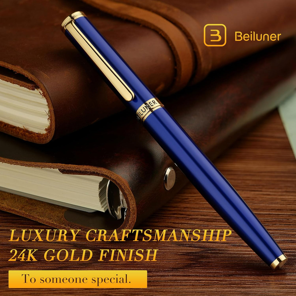 BEILUNER Bolígrafo de Bola de Lujo, Ribete de Oro de 24K, Diseños Nobles y Elegantes, Repuesto de Tinta Schneider, El Mejor Juego de Regalo de Bolígrafo de Bola para Hombres y Mujeres, Profesional