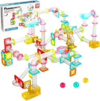 PicassoTiles - Juego de 100 piezas de bloques de construcción magnéticos para carreras de mármol, tamaño de viaje, mini baldosas imán, juego de mármoles, juego de construcción para pista de carreras