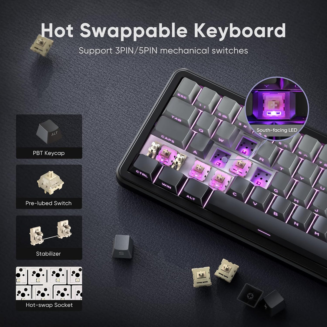 Teclado mecánico inalámbrico para juegos RedThunder K65, conexión d...