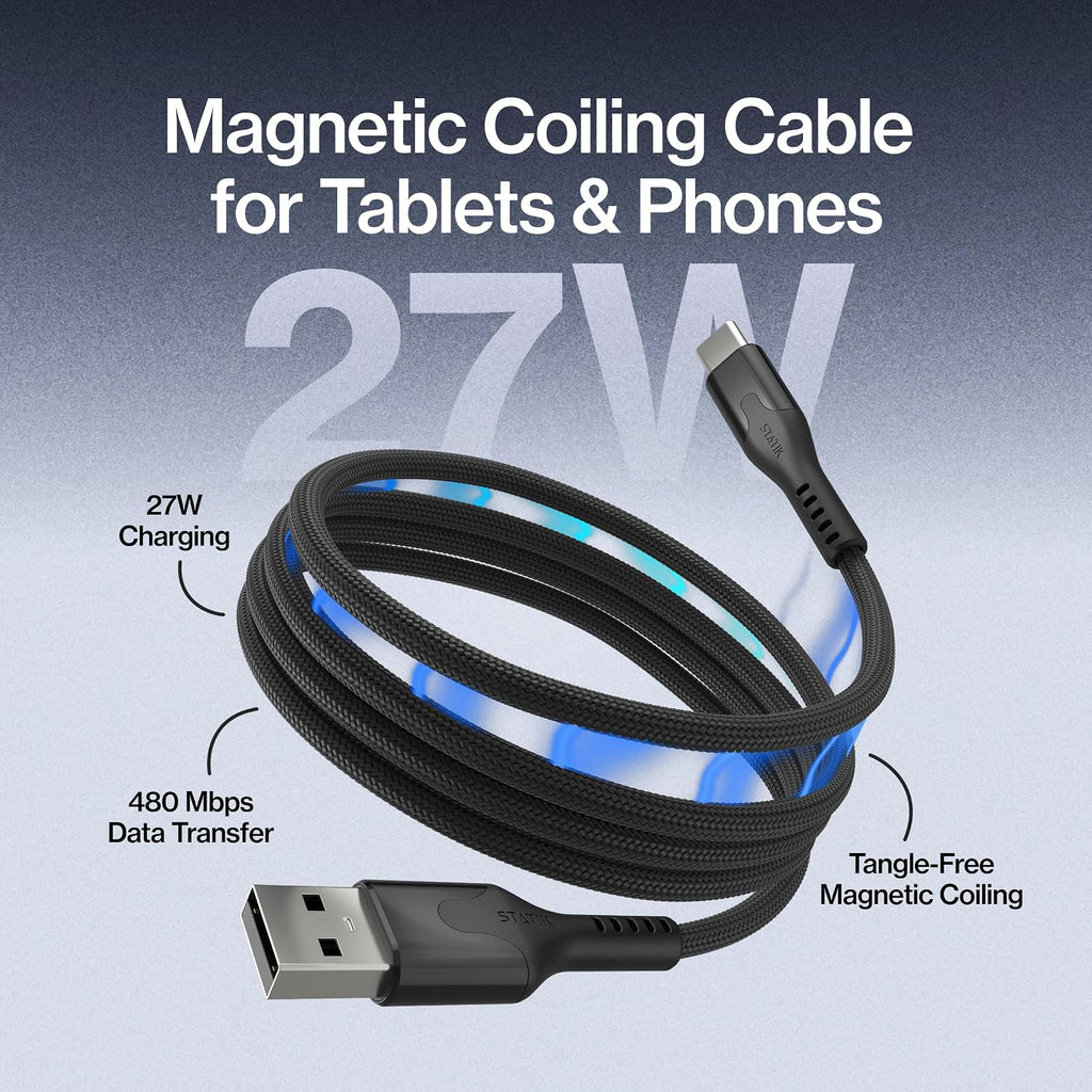 Statik MagStack - Cable USB a USB C, cargador A a tipo C, cable de carga rápida para teléfono, cable de carga magnético portátil para automóvil, compatible con iPhone 16 Pro Max, Galaxy S24, 27W 3FT