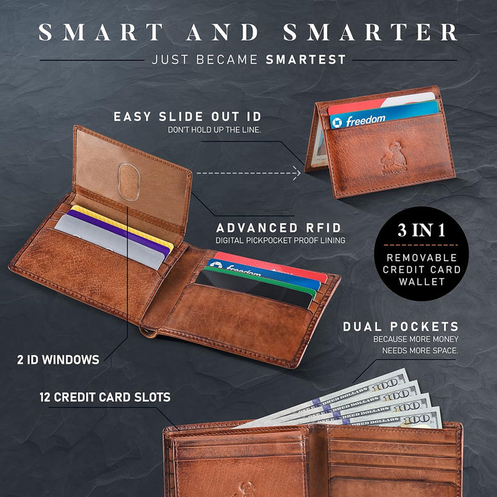 BULL GUARD Cartera de cuero Rfid | El Bifold Delgado del Caballero...