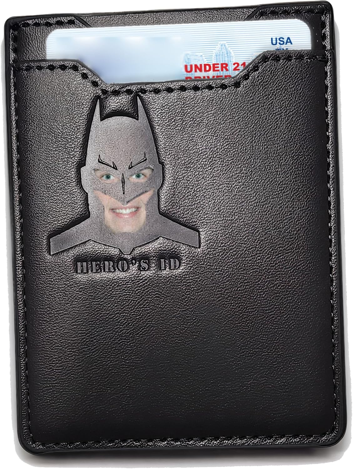 Cartera de cuero estilo murciélago para hombres, regalo personalizado para esposo, regalo único de cumpleaños u ocasión especial para él, ideal para aniversario y Navidad, Negro