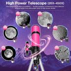 Telescopio para Adultos de Alta Potencia, Apertura de 80mm 600mm Telescopios para Astronomía para Adultos, Niños y Principiantes, Telescopio Refractor Portátil de Viaje con Trípode, Adaptador para
