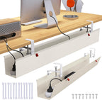 Bandeja extra grande de gestión de cables de 48" para debajo del escritorio, abrazadera sin taladro para ocultar cables, organizador de cables resistente anticaída, bandeja para cables para estudio y monitores duales (Beige, 47.8")