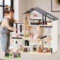 Tiny Land Casa de muñecas de madera, casa de muñecas familiar moderna con