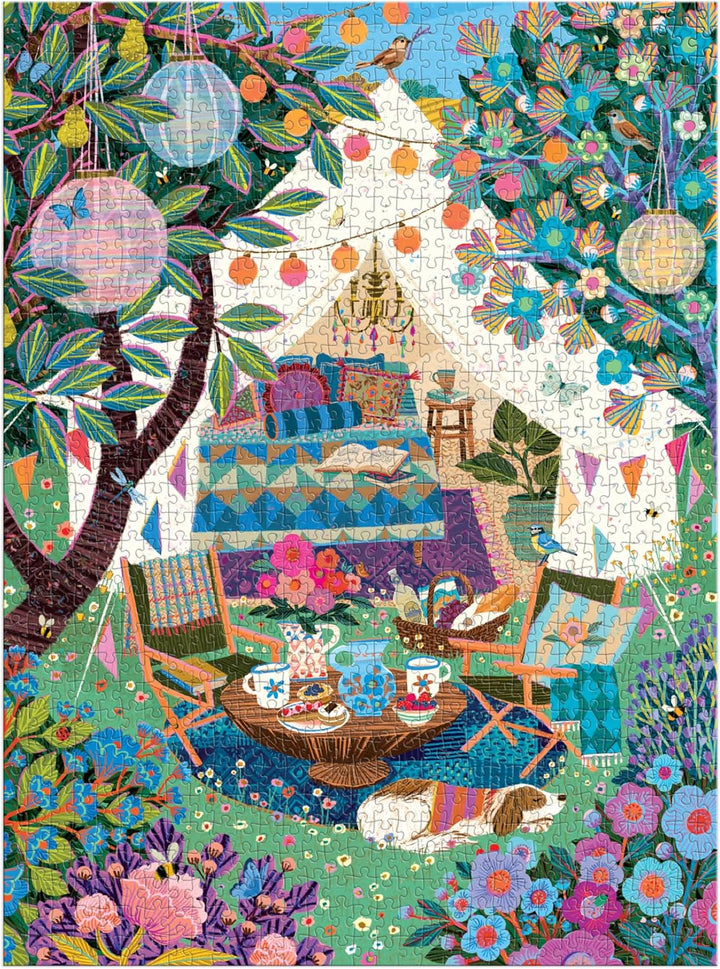 Galison Blooming Escape - Rompecabezas de 1000 piezas con hermosas ilustraciones de una escena de campamento de lujo