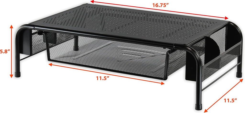 SimpleHouseware. Soporte elevador de escritorio de metal con cajón organizador, Negro Paquete de 2