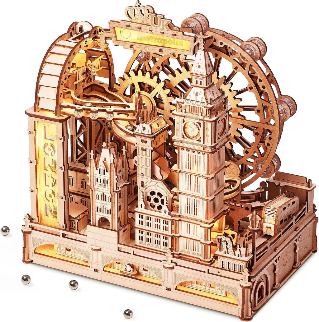 ROKR Marble Travel London, 3D Wooden Puzzles para Adults, Marble Run Kit Adults a Build, 3D Wooden Puzzle con LED, Unique Gift para Men Women