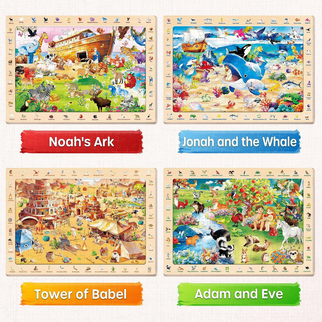 SYNARRY Rompecabezas de madera grande de Noah Jonah Babel Adam para niños