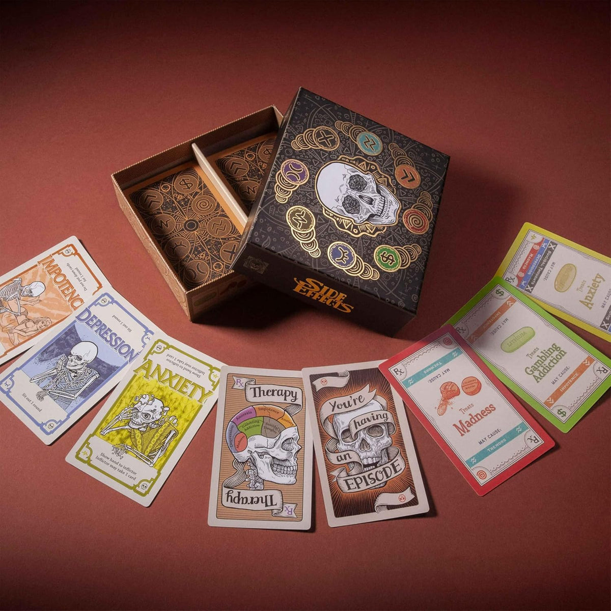 Pillbox Games Efectos secundarios, estratégico toma ese juego de cartas de terapia