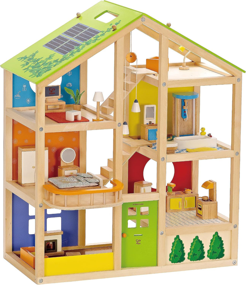 Casa de muñecas de madera "All seasons" amoblada con accesorios para niños de Hape