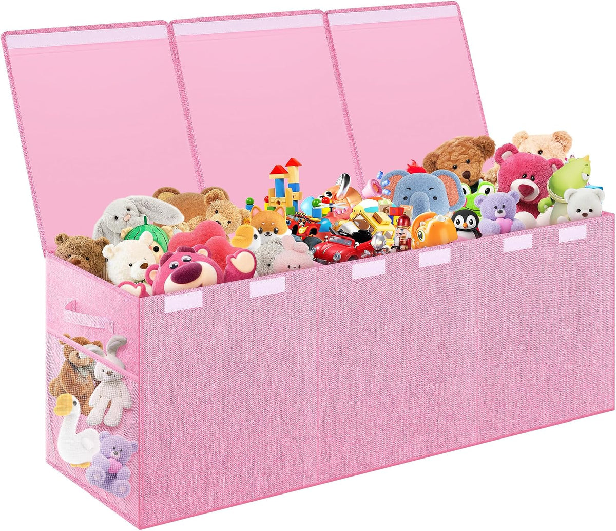 Caja de juguetes extra grande con tapa, cofre de almacenamiento plegable, 40"x16"x16" Rosado