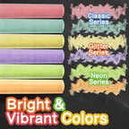 160 tizas para acera para niños - 14 colores, 10 con purpurina, 10 neón, tizas jumbo no tóxicas y lavables - Set a granel de pintura para exteriores para niños y niños pequeños - Juguetes de pizarra